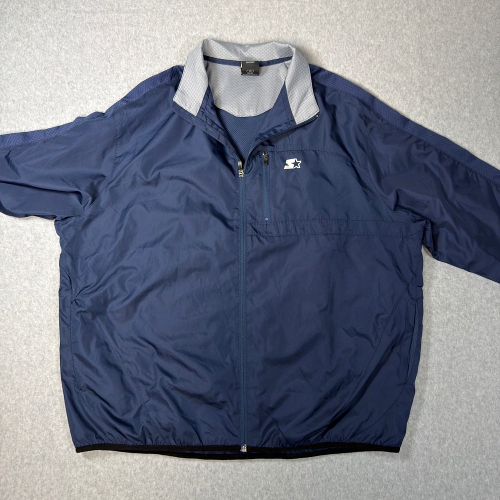 Starter Mens Navy Blue Full Zip Windbreaker Jacket Mesh Panels Reflective XL